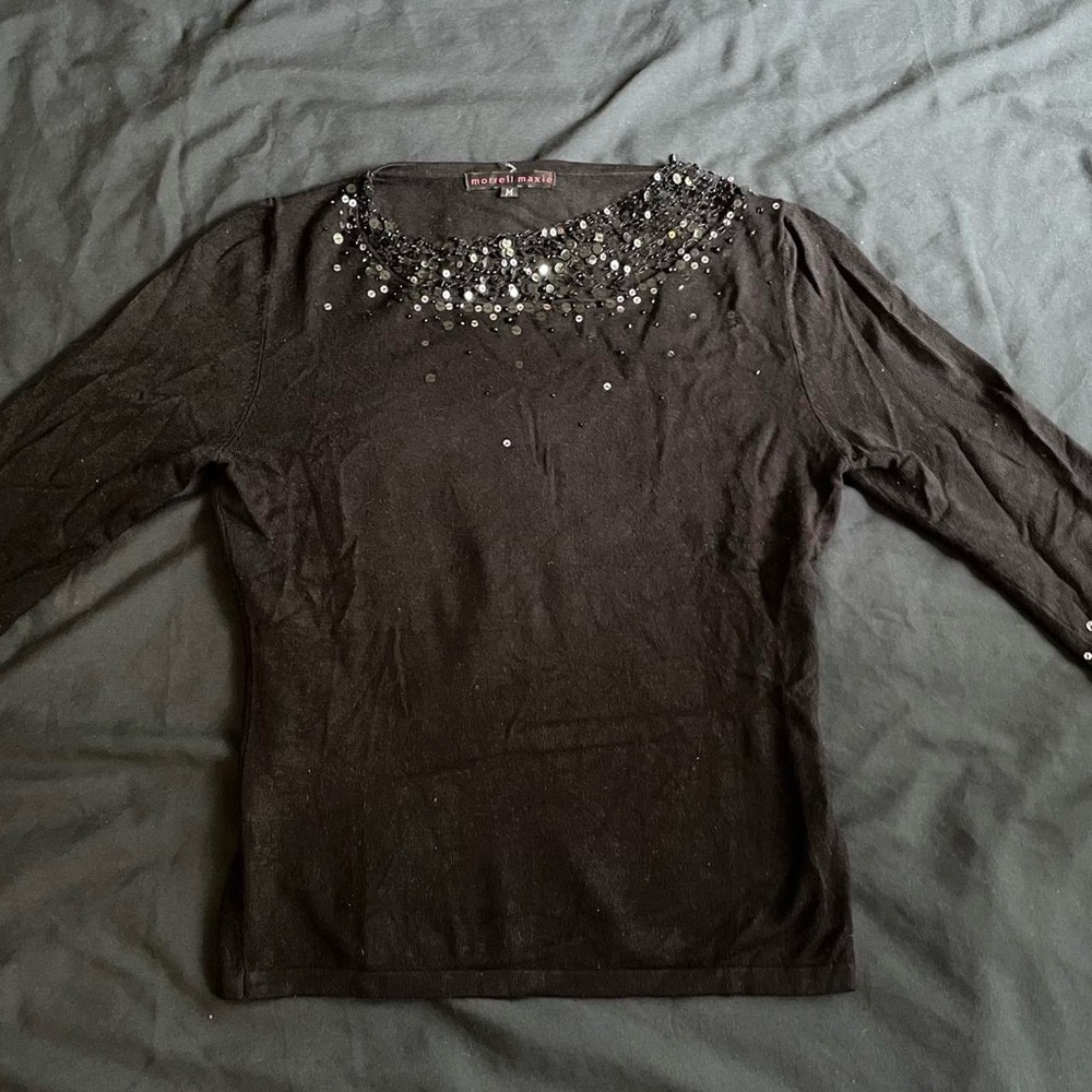 Embellished Black Half-Sleeve Top